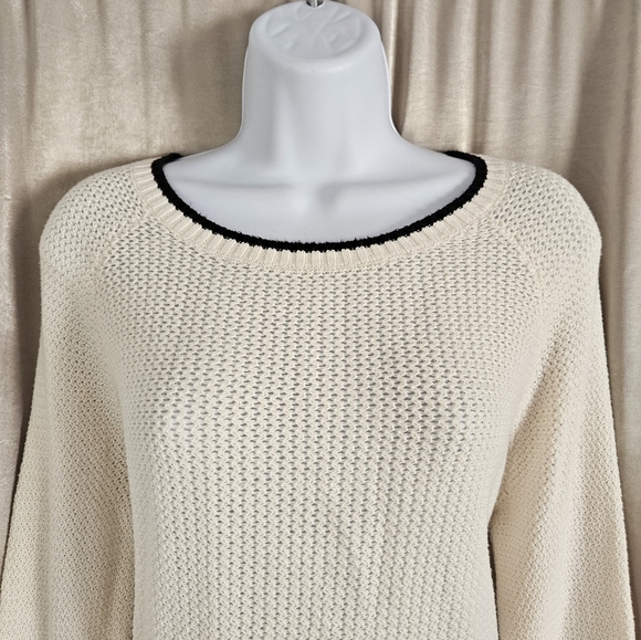 NWOT LOFT white open knit bell sleeve ribbon sweater Womens Medium - Picture 4 of 7